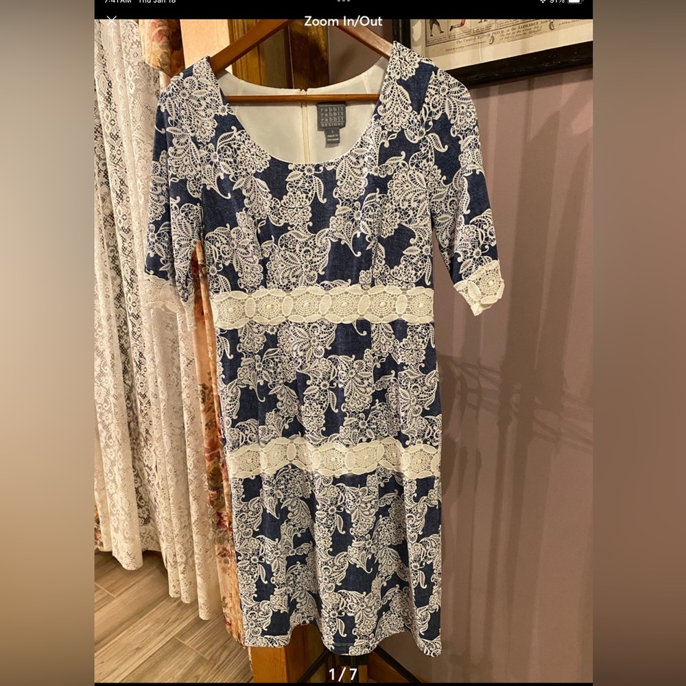 Like new women size 6 Denim shade of blue with lace accents dress